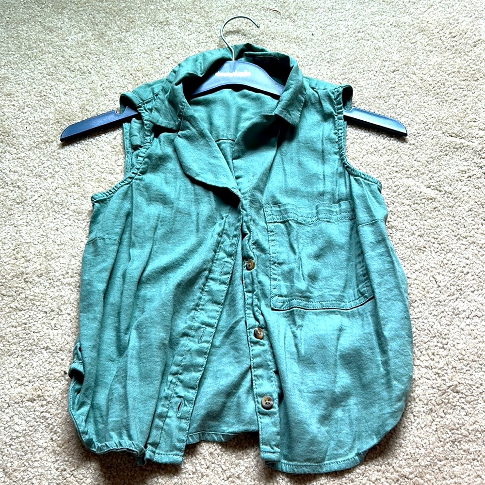 Button down tank-top, SO, W XS, olive green